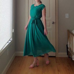Cap Sleeve Green Midi Dress